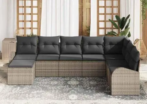 Setul de Canapea de Gradina cu 8 Piese si Perne Gri din Ratan Poli - 3/5