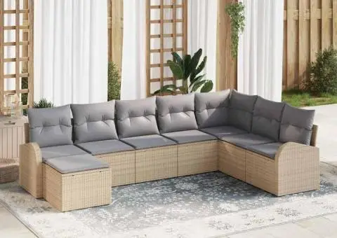 Set de canapele de grădină 8 bucăți cu perne Bej Ratan Poli - 1/5