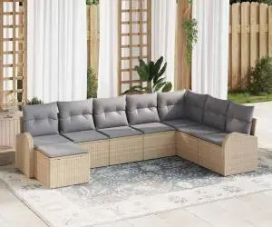 vidaXL Set de canapele de grădină 8 bucăți cu perne Bej Ratan Poli