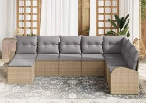 Set de canapele de grădină 8 bucăți cu perne Bej Ratan Poli - 3/5