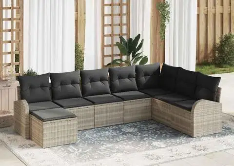 Set Canapea Grădină 8 Piese și Pernițe Gri Deschis din Ratan Sintetic - 1/5