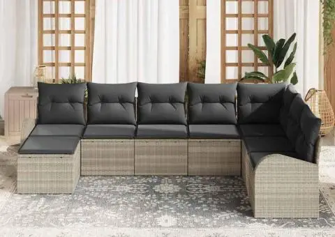 Set Canapea Grădină 8 Piese și Pernițe Gri Deschis din Ratan Sintetic - 3/5