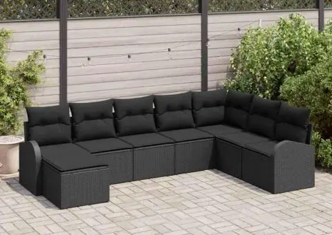 Set canapea grădină cu 8 piese și perne Negru Poliratan - 1/5