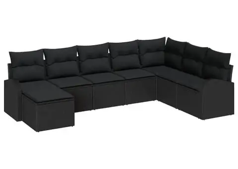 Set canapea grădină cu 8 piese și perne Negru Poliratan - 2/5
