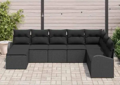 Set canapea grădină cu 8 piese și perne Negru Poliratan - 3/5