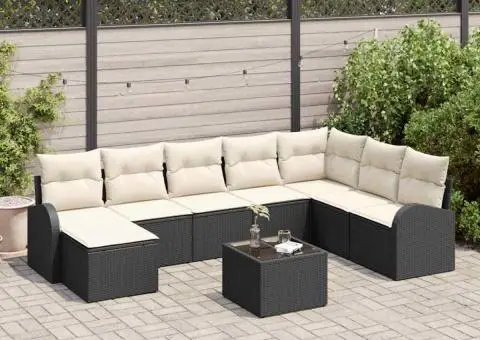 Set de canapea de grădină cu 8 piese, cu perne, din rattan poli maro - 1/5