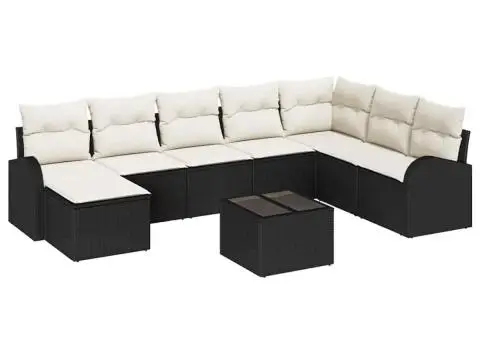 Set de canapea de grădină cu 8 piese, cu perne, din rattan poli maro - 2/5