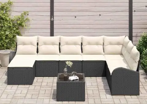 Set de canapea de grădină cu 8 piese, cu perne, din rattan poli maro - 3/5