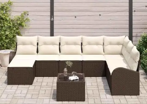 Set de canapea de grădină 8 piese cu perne gri din poliratan - 3/5