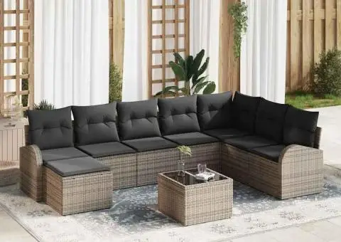 Set de canapea de grădină format din 8 piese cu perne Ratan poli negru - 1/5