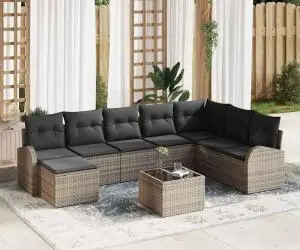 vidaXL Set de canapea de grădină format din 8 piese cu perne Ratan poli negru