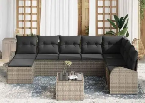 Set de canapea de grădină format din 8 piese cu perne Ratan poli negru - 3/5