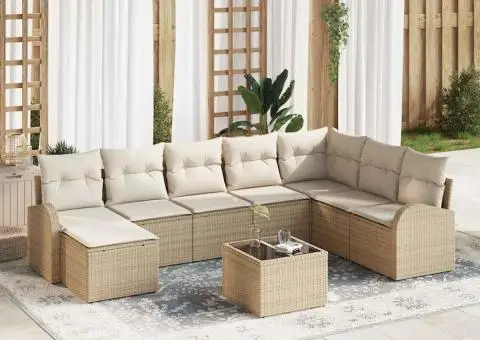 Set de canapea pentru grădină , 9 piese cu perne, maro, poli ratan - 1/5