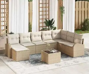 vidaXL Set de canapea pentru grădină , 9 piese cu perne, maro, poli ratan