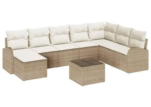 Set de canapea pentru grădină , 9 piese cu perne, maro, poli ratan - 2/5