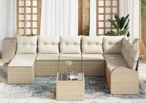 Set de canapea pentru grădină , 9 piese cu perne, maro, poli ratan - 3/5