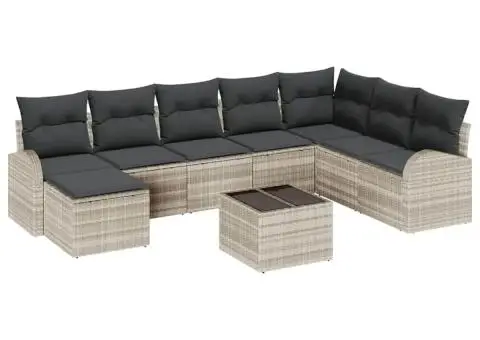 Set de canapea de grădină cu 9 piese și perne Gri Ratan Poly - 2/5