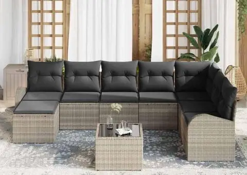 Set de canapea de grădină cu 9 piese și perne Gri Ratan Poly - 3/5