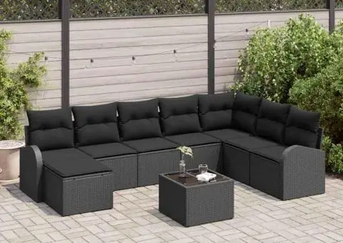 Set canapea grădină 9 piese cu perne bej din ratan sintetic - 1/5