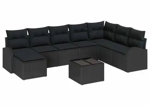 Set canapea grădină 9 piese cu perne bej din ratan sintetic - 2/5