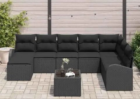 Set canapea grădină 9 piese cu perne bej din ratan sintetic - 3/5