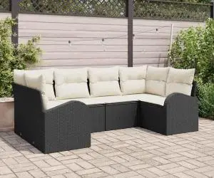 vidaXL Set 6 Piese Canapea Grădină cu Perne Negru Ratan Sintetic