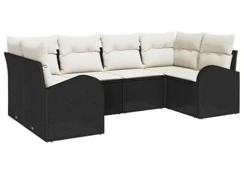 Set 6 Piese Canapea Grădină cu Perne Negru Ratan Sintetic - 2/5