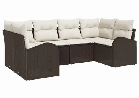 Set de Canapea de Grădină cu 6 Piese și Perne Maro din Poliratan - 2/5