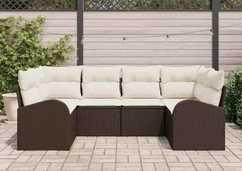 Set de Canapea de Grădină cu 6 Piese și Perne Maro din Poliratan - 3/5