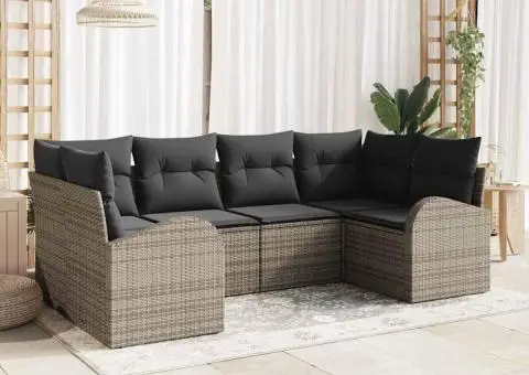 Set canapea 6 piese gri ratan poli - 1/5