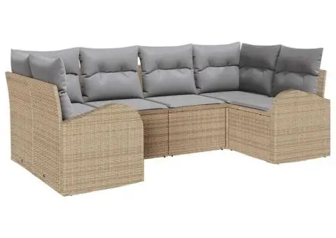 Set de canapea pentru grădină cu perne Bej din ratan poli - 2/5