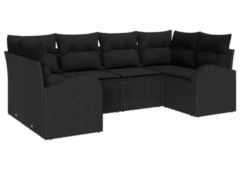 Set Canapea pentru Grădină de 6 Piese cu Pernă Negru Poliratán - 2/5