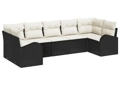 Set de canapea de grădină cu 7 piese și perne Poly Rattan Negru - 2/5