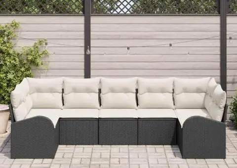 Set de canapea de grădină cu 7 piese și perne Poly Rattan Negru - 3/5