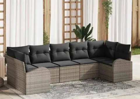 Set canapea de grădină 7 piese cu perne gri din ratan sintetic - 1/5
