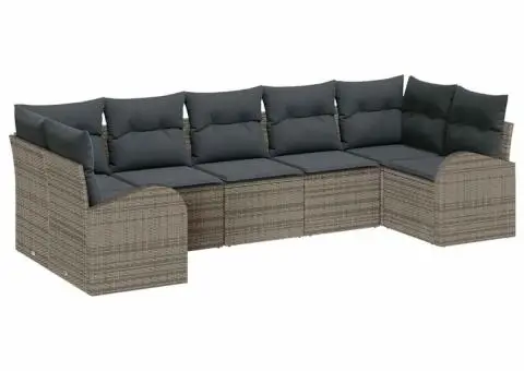 Set canapea de grădină 7 piese cu perne gri din ratan sintetic - 2/5