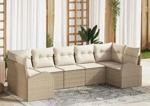 Set Canapea Grădină cu Pernițe 7 Piese Bej Poliratan - 1/5