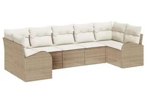 Set Canapea Grădină cu Pernițe 7 Piese Bej Poliratan - 2/5