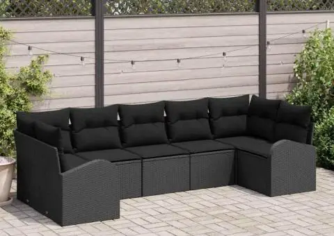 Set de canapele de grădină cu 7 piese și perne Ratan negru - 1/5
