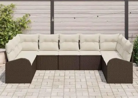 Set de canapea de grădină cu 9 piese și perne, Maro, Ratan Polietilenă - 3/5