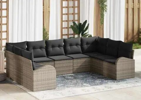 Set de canapele de grădină în 9 piese cu perne Gri Poliratan - 1/5