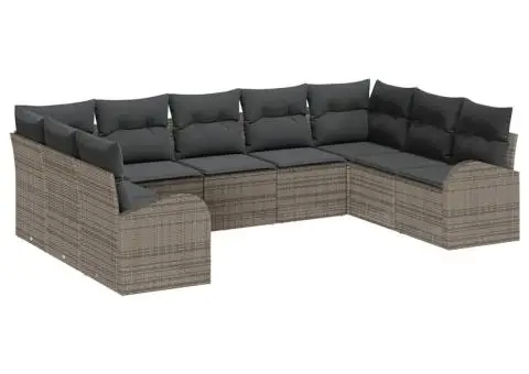 Set de canapele de grădină în 9 piese cu perne Gri Poliratan - 2/5