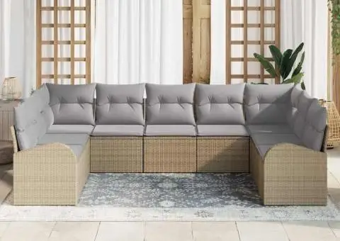 Set de canapele grădină cu perne bej din poliratan - 3/5