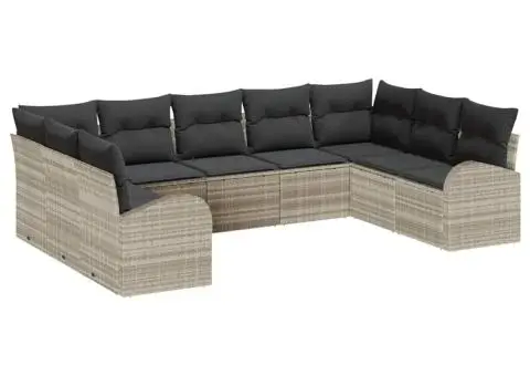 Set de Canapea pentru Grădină cu 9 Piese și Perne Gri deschis Poliratan - 2/5