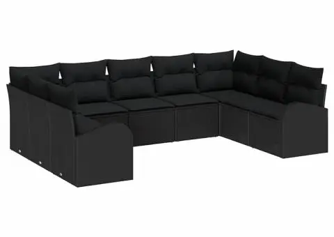 Set de canapea pentru grădină cu 9 piese și perne negre din ratan poli - 2/5