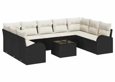 Set de canapea de grădină cu 9 piese, cu perne, Ratan poli maro - 2/5