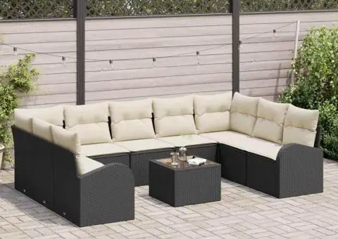 Set de canapea de grădină cu 9 piese, cu perne, Ratan poli maro - 3/5