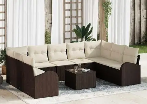 Set de canapea de grădină cu perne gri poliratan - 1/5