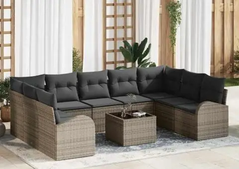 Set canapea nouă piese grădină perne Ratan Poliester Negru - 1/5