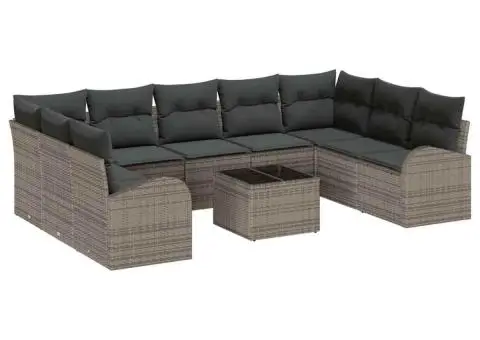 Set canapea nouă piese grădină perne Ratan Poliester Negru - 2/5